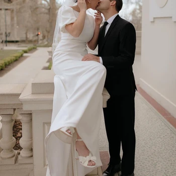 Сватбена рокля Molisa Vinatge с кръгло деколте, сатенени ръкави-фенери, шаферски рокли за жени 2023, Безплатна доставка за страната, сватбена рокля
