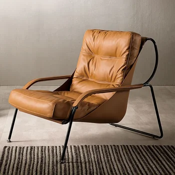 Скандинавски Дизайн единична разтегателен диван и фотьойл за хол, кожа на седлото, стол за почивка, Лека луксозно обзавеждане, Кожени мързелив стол с възможност за сгъване на облегалката