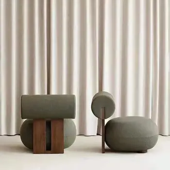 Скандинавски специален дизайн, подложка от масивно дърво и плат, стол за почивка, стол с плюшено акцент, одноместное мързелив стол
