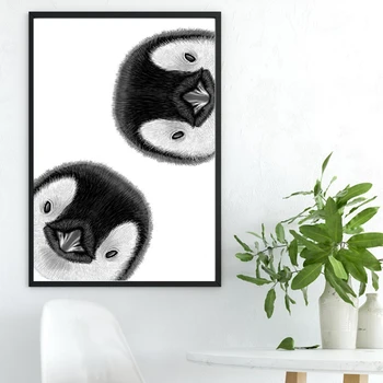 СЛАДЪК ЛЮБОПИТЕН Фигура ПИНГВИН Платно Плакат Детска Стенни Художествена печат Картина на Сладък Животни Картинка на Пингвин за Декорация на детска стая