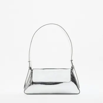 Сребриста чанта през рамо от изкуствена кожа за жени 2023 Корпоративна дизайн Дамски проста чанта Дамски официални клатчи за партита Малка чанта