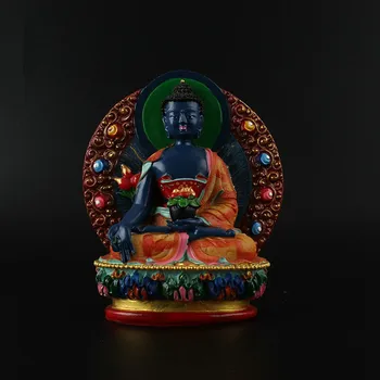 Статуетка на Буда от смола фармацевт 12 см, нежна ръка Бодхисатва със синьо покритие, фигурка на Буда от тибетската будистка медицина, Статуя на Буда