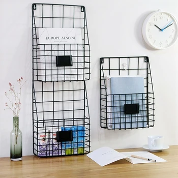 Стенен решетеста висящи стелажи за вестници, списания, желязна кошница за съхранение на офис-принадлежности за дома