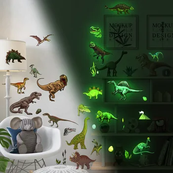 Стикери за стена ще Добави магия на стаята си С помощта на стенни стикери с динозаври 4 Листа светещи в тъмното етикети