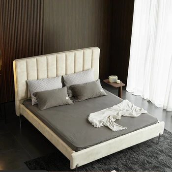 Тъканта легло в стил урбанистического ретро с висока облегалка, спалня с двойно легло, кадифе сватбена легло, голямо легло 1,8 м, модерна лека луксозна фланелевая легло