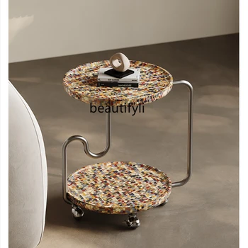 Художествена мобилни количка Италиански минималистичен край на дивана, приставной маса, ъглова холна маса от неръждаема стомана
